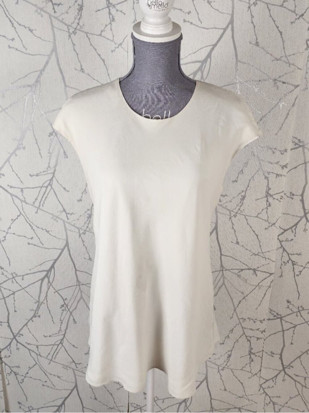 Contemporaine White Ivory 100% Silk Cap Sleeve Top